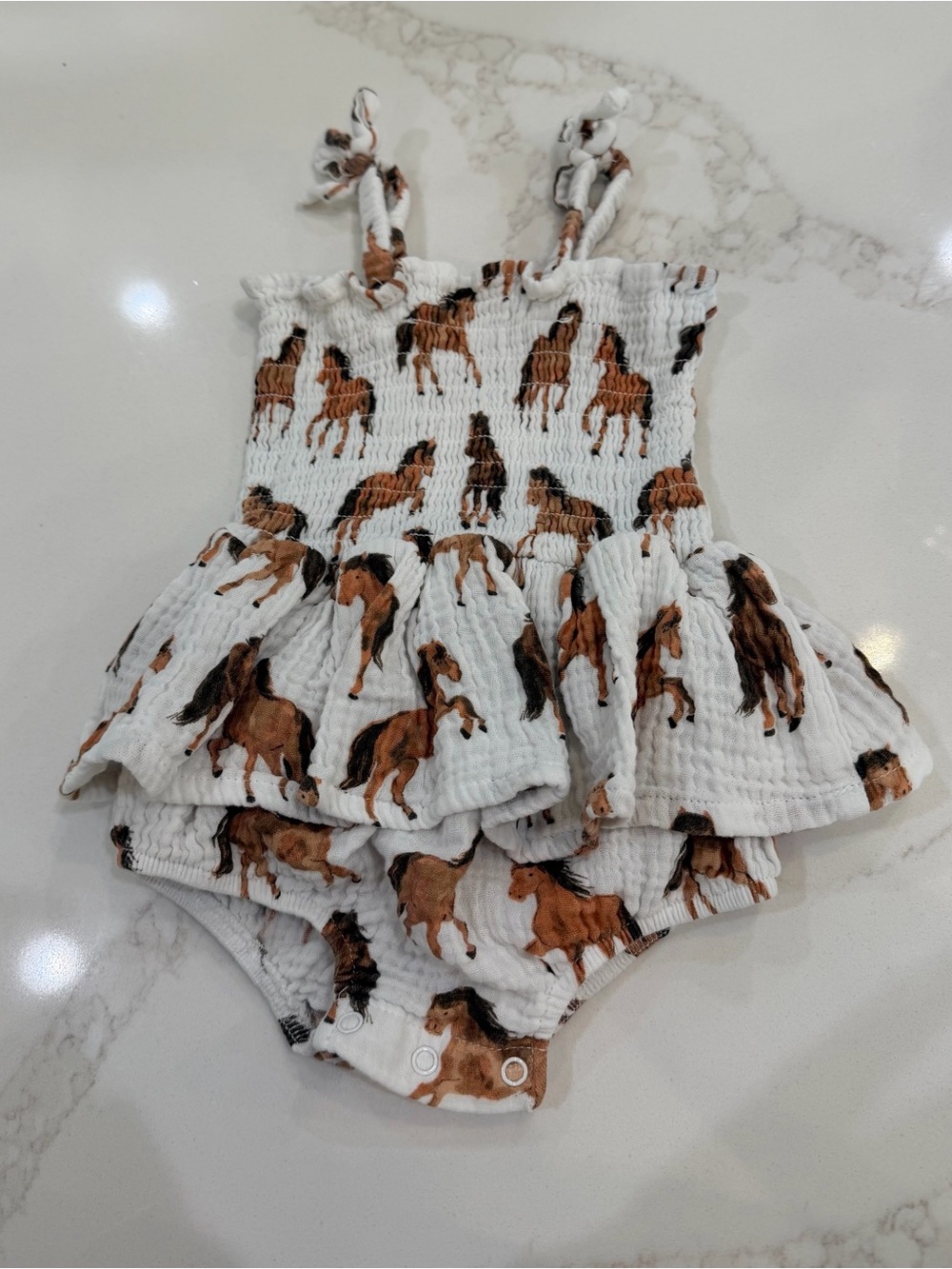 Angel Dear Horse Equestrian Smocked Skirt Bubble Romper 6-12M